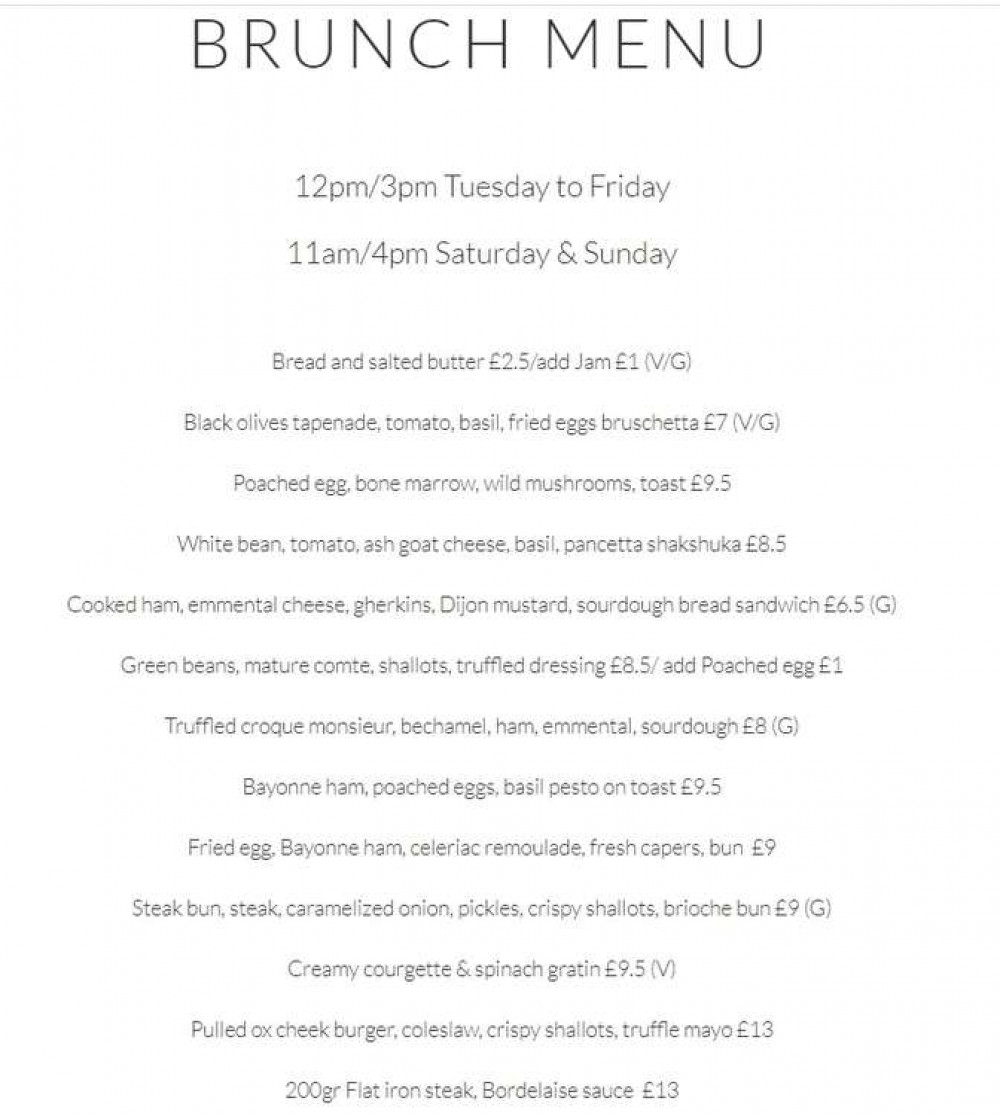 The brunch menu in full