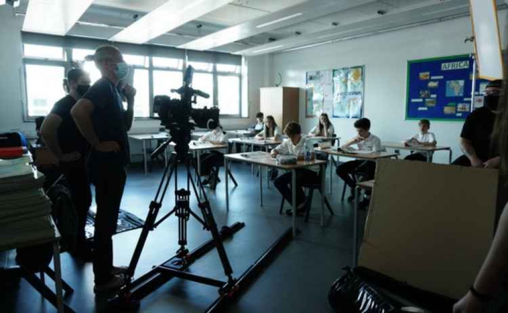 On set at Grey Court School