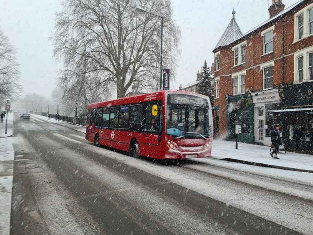 Bus keeps going amid the snow