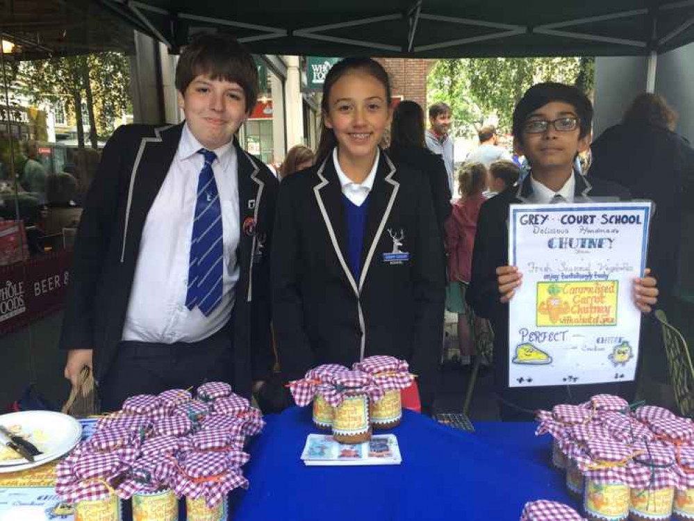 Pupils from Grey Court School selling their homemade chutneys and sauces (Image: School Food Matters) Pupils from Grey Court School selling their homemade chutneys and sauces (Image: School Food Matters)