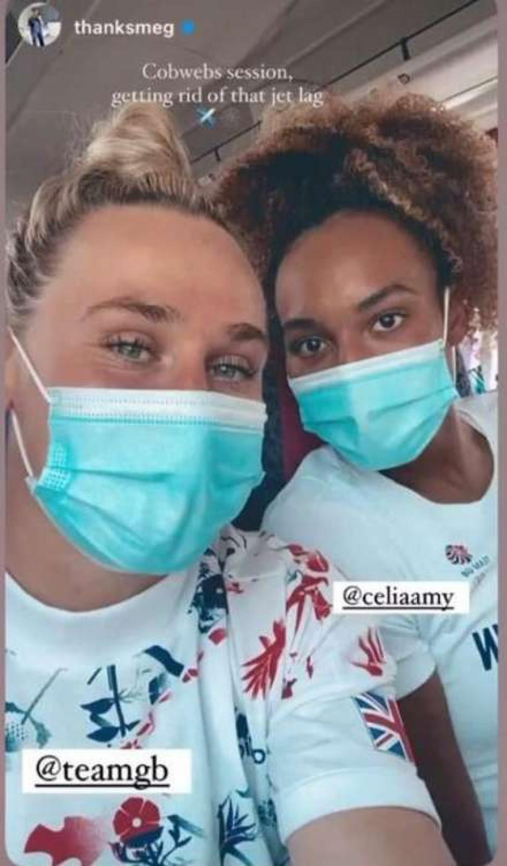 Celia and Meg follow face mask rules during Games preparation – Credit Celia Quansah. Celia and Meg follow face mask rules during Games preparation – Credit Celia Quansah.