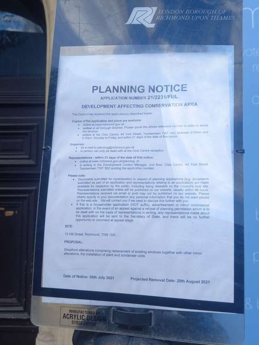 There is a planning application notice for the new shop front pinned up outside (Image: Jessica Broadbent, Nub News)