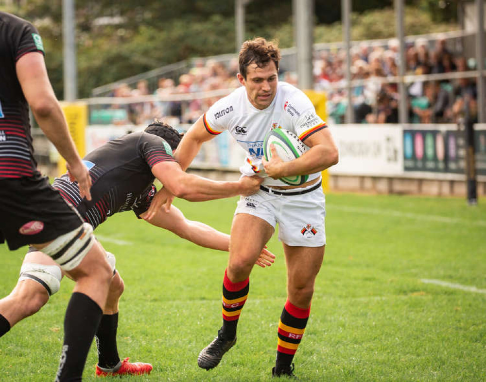 Richmond captain Cameron Mitchell on the charge in Penzance last Saturday