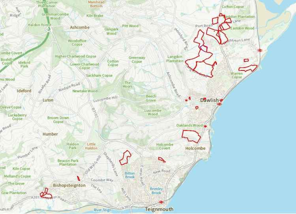 The proposed sites around Dawlish