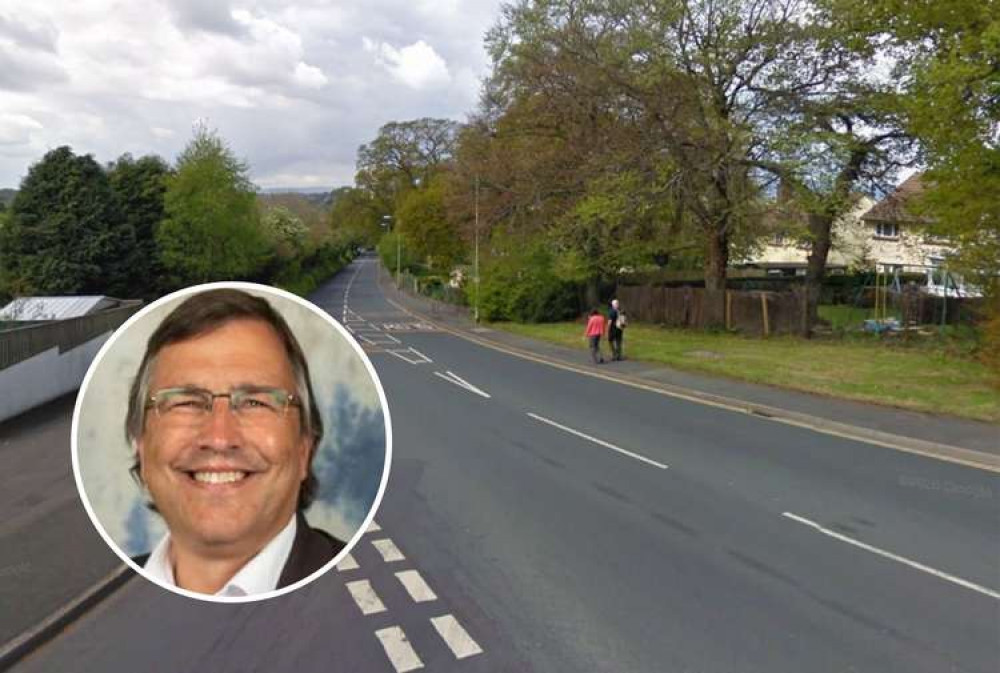 Shaldon Road, in the direction towards Newton Abbot town centre (Image: Google Maps). Inset: Cllr Martin Wrigley (Lib Dem, Dawlish). Credit: Devon County Council