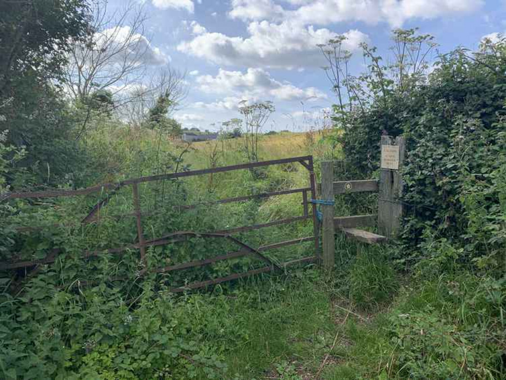 Go over the stile nestled in the right top hand corner of the field