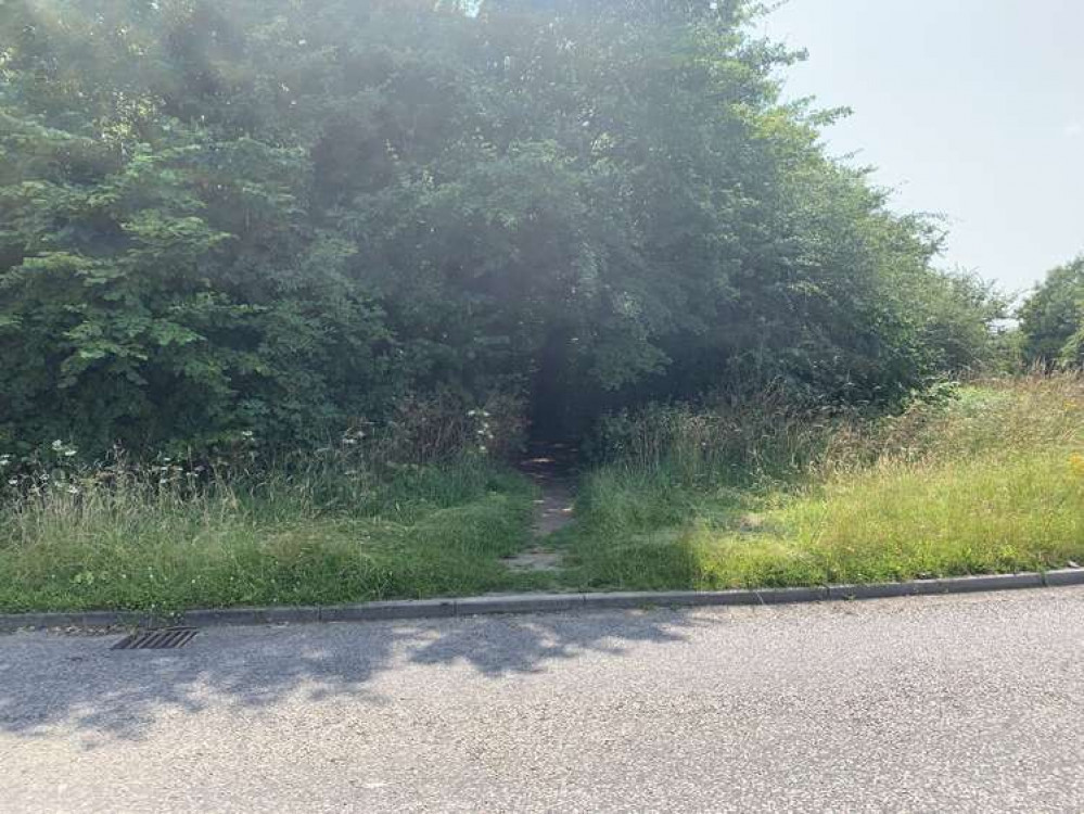 At the roundabout, take the small shaded path across the road