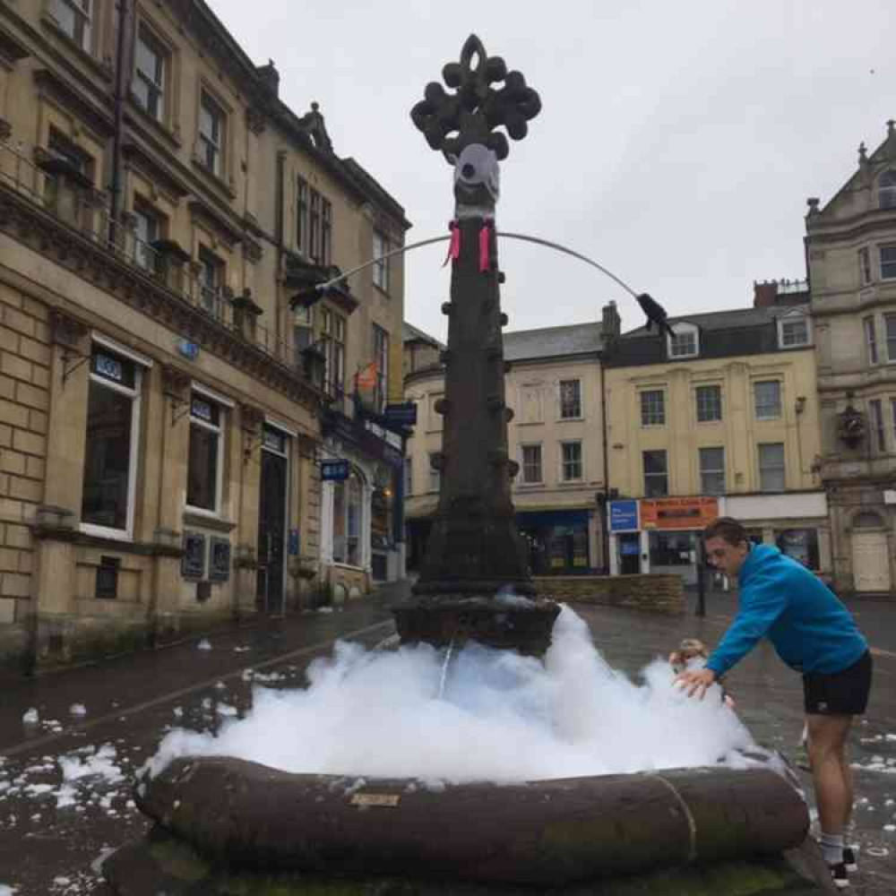 Frome's town fountain looked a little different on New Year's Day