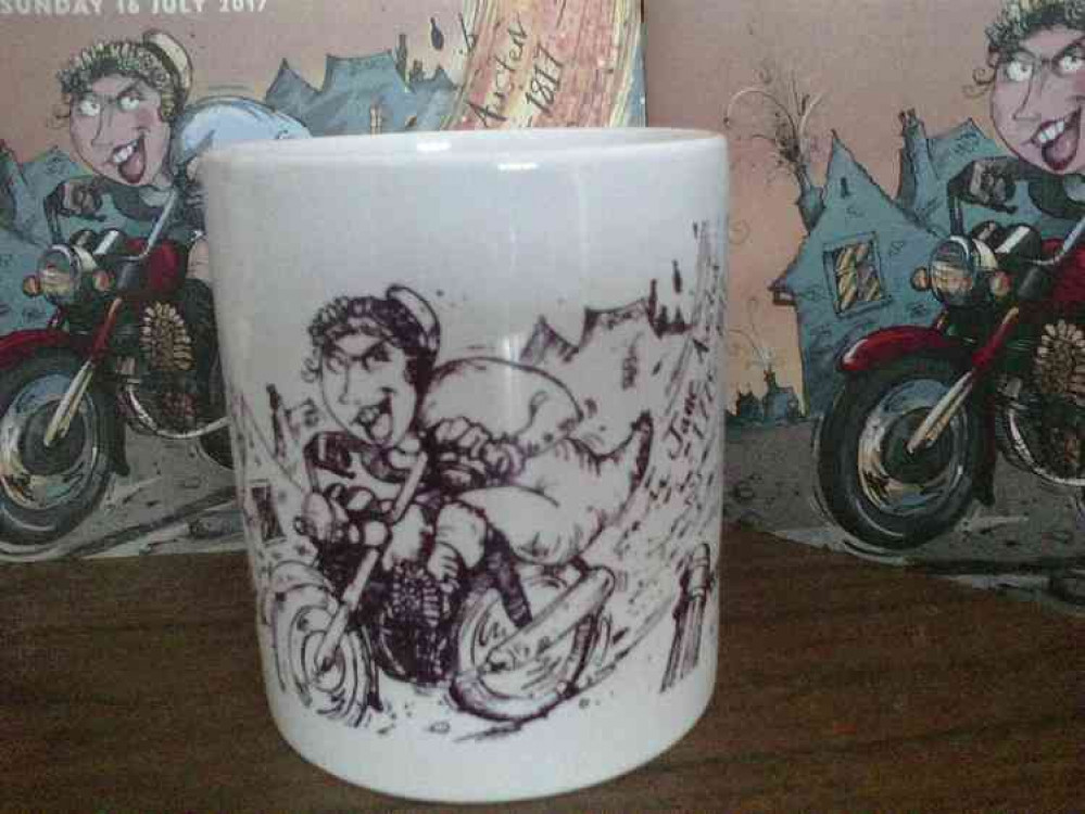Runners up get this fabulous mug: Festival mugs with this year's amazing design by Sholto of Jane Austen on a motorbike riding through Frome. Runners up get this fabulous mug: Festival mugs with this year's amazing design by Sholto of Jane Austen on a motorbike riding through Frome.