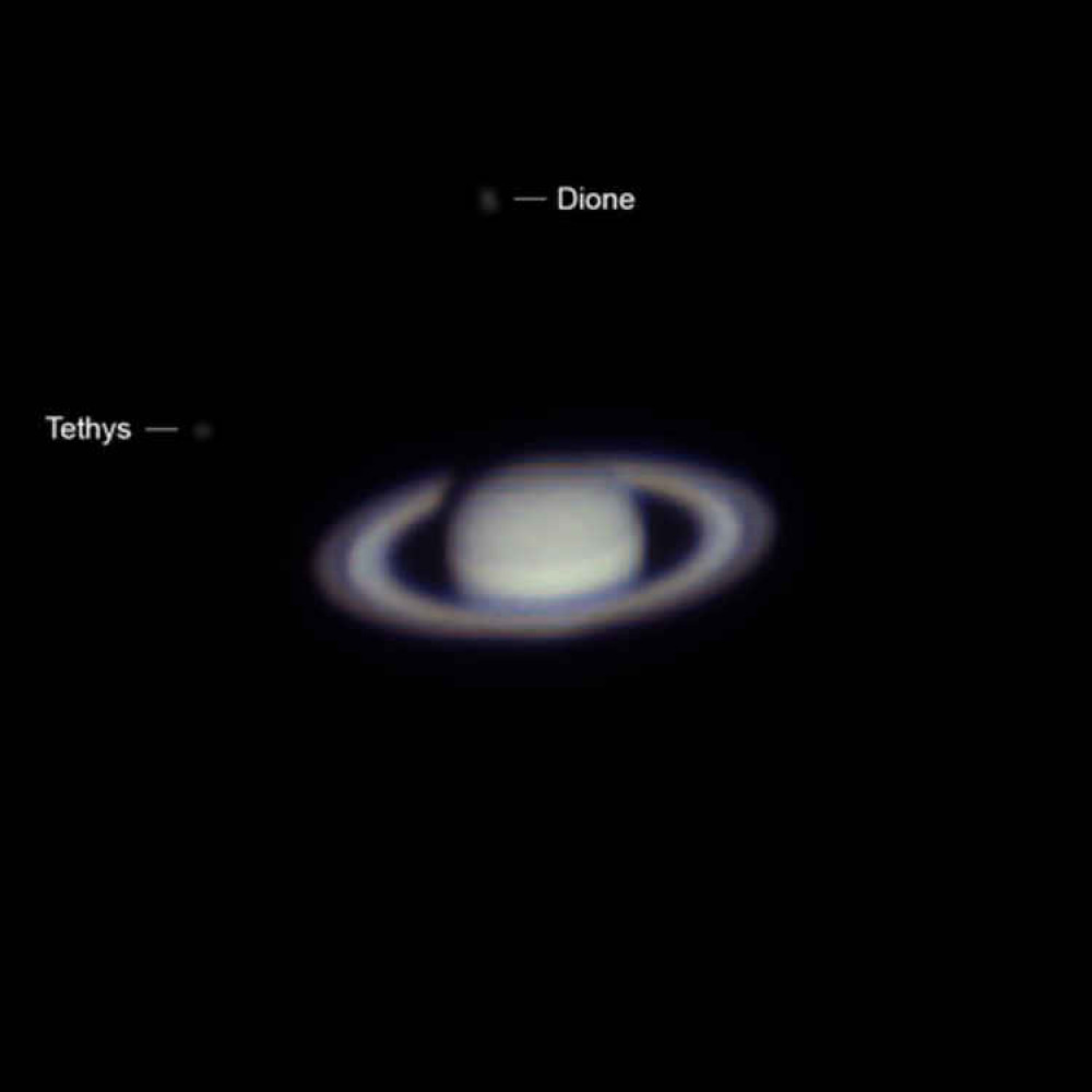 Another of Roger's images , showing Saturn, its rings and two of its moons.  Whilst they are very faint it is amazing that they can be imaged by a keen amateur in his back garden