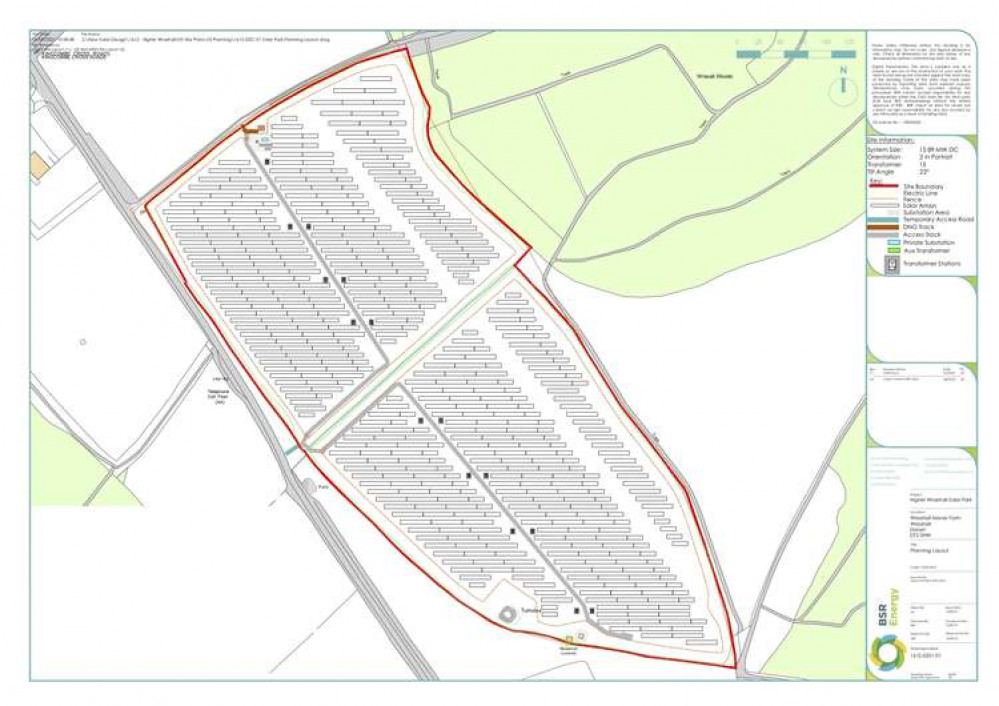 Proposed solar farm for Wraxall Manor Farm near Dorchester site layout