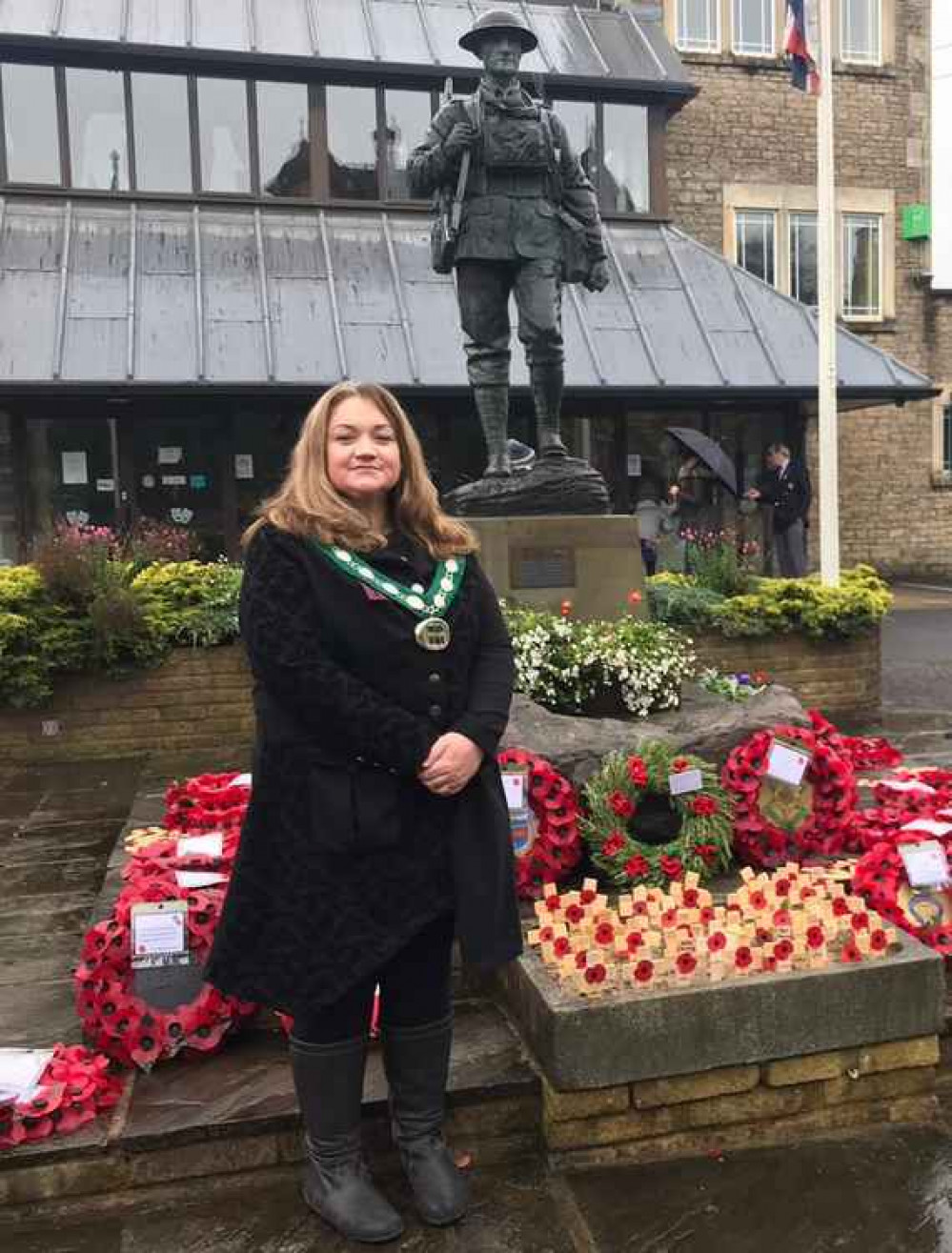 "We will remember them" -  Wreath laid at Frome Memorial by Cllr. Helen Sprawson-White, Chair of Mendip District Council