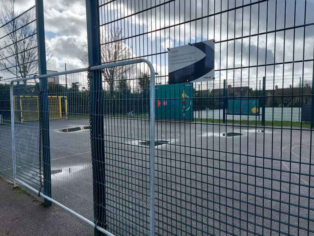 The basketball court is also padlocked