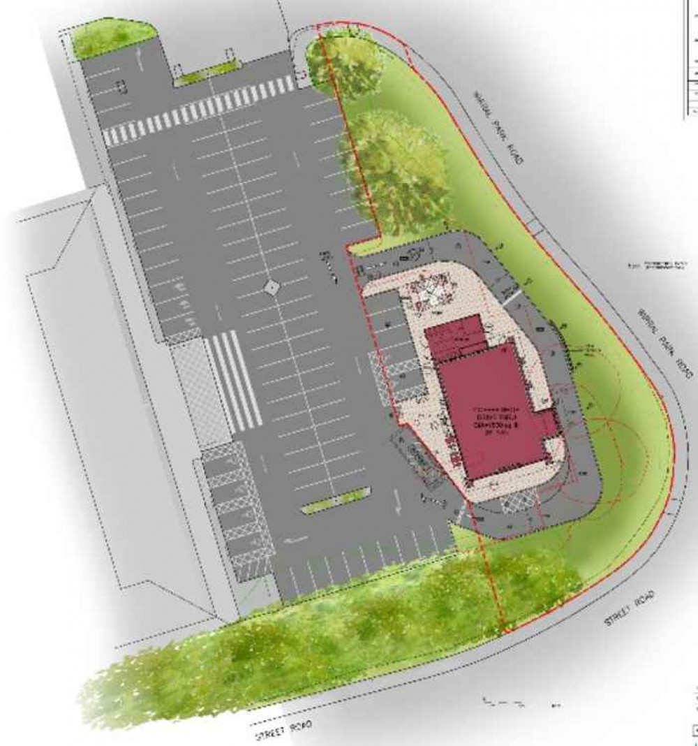 Plans Of The Proposed Coffee Shop And Drive Thru Within The Car Park Of The Glastonbury B&Q Store. CREDIT: Boon Brown Architects. Free to use for all BBC