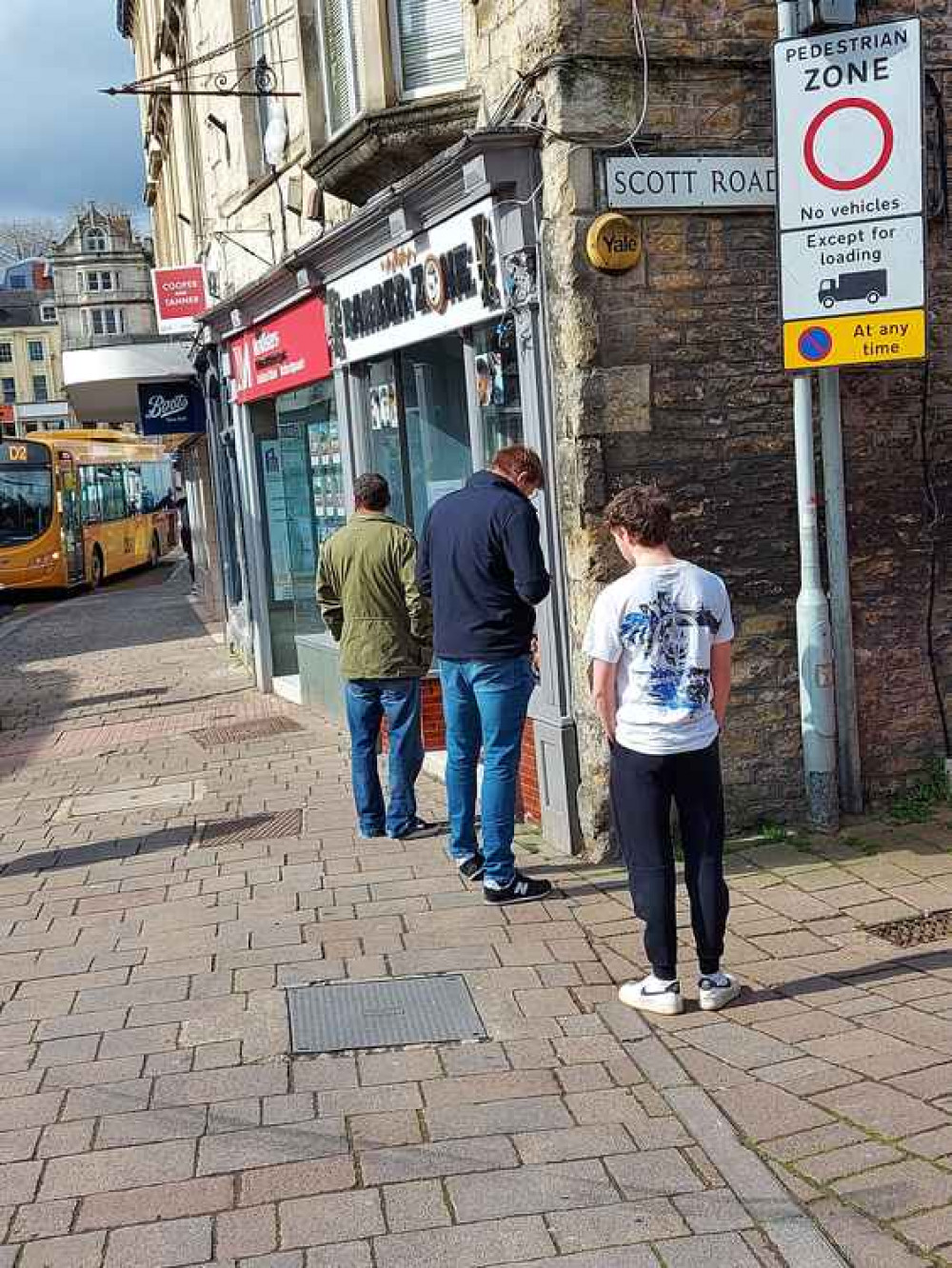 Queueing for a hair cut April 12