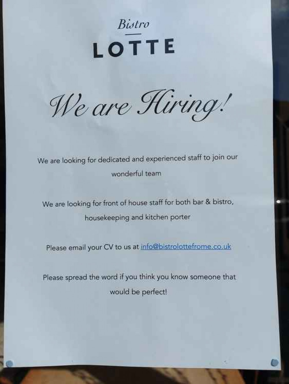 Lots of jobs on offer at Bistro Lotte in Frome