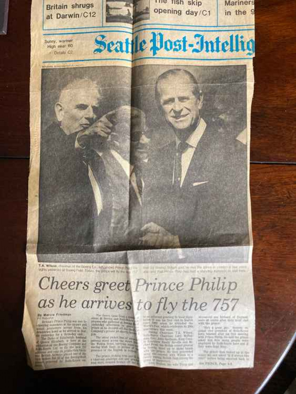 You can make out Lucy's father to the right of this newspaper clipping from Canada when Phillip came to fly the 757