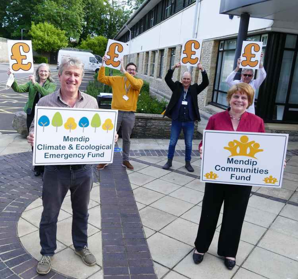 Front left: Cllr Tom Ronan, Front Right: Cllr Ros Wyke, Leader of Mendip District Council