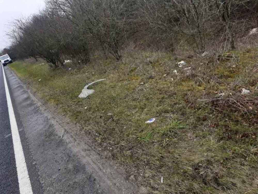 Litter strewn alongside the verges of the A303 in Wiltshire