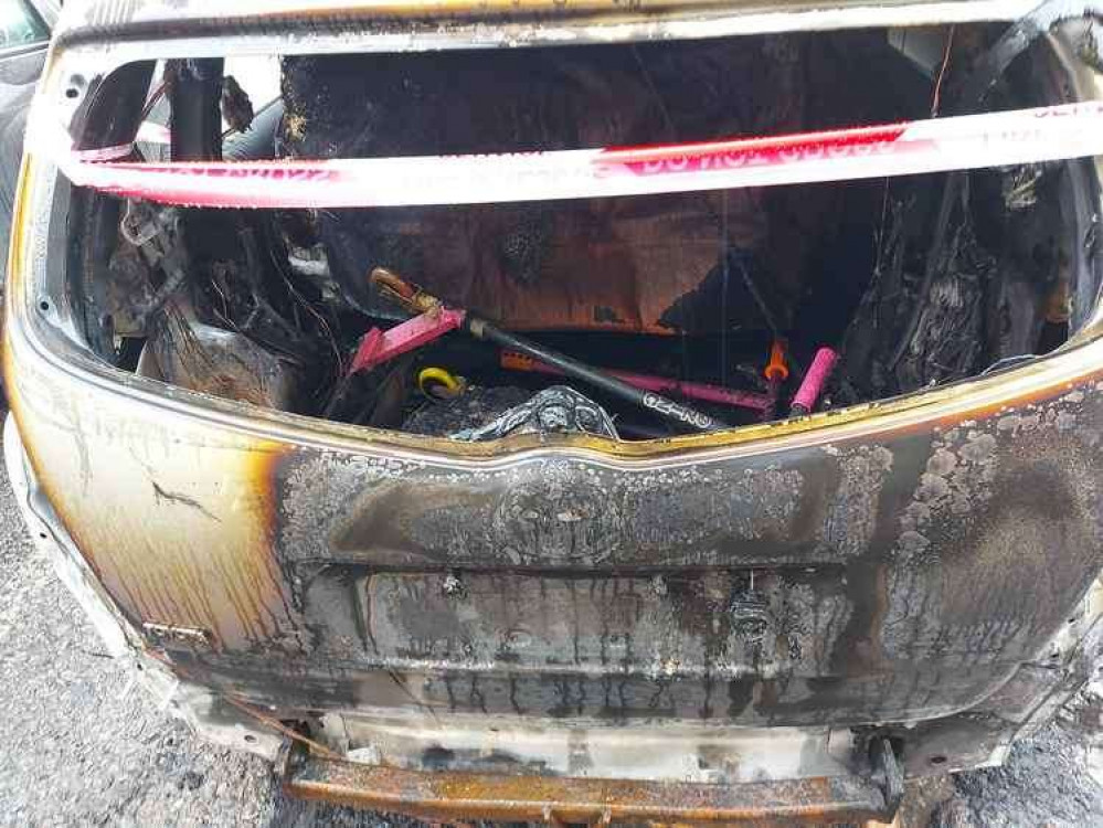 Almost directly opposite the camper van fire, a car was burnt out on February 21, 2021