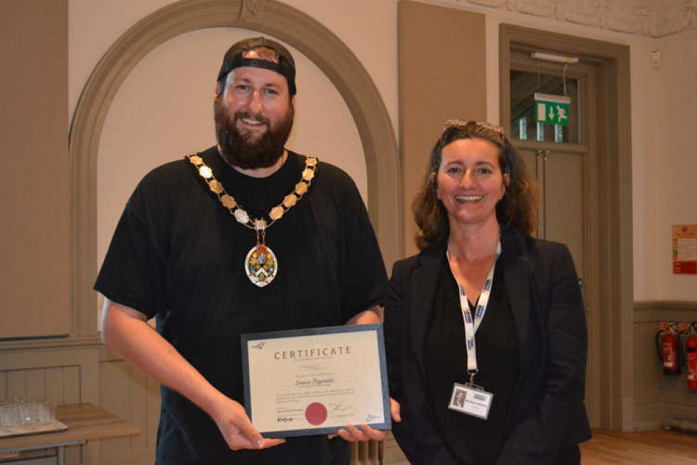 Frome Town Mayor Andy Wrintmore congratulates Frome College Principle Emma Reynolds Frome Town Mayor Andy Wrintmore congratulates Frome College Principle Emma Reynolds