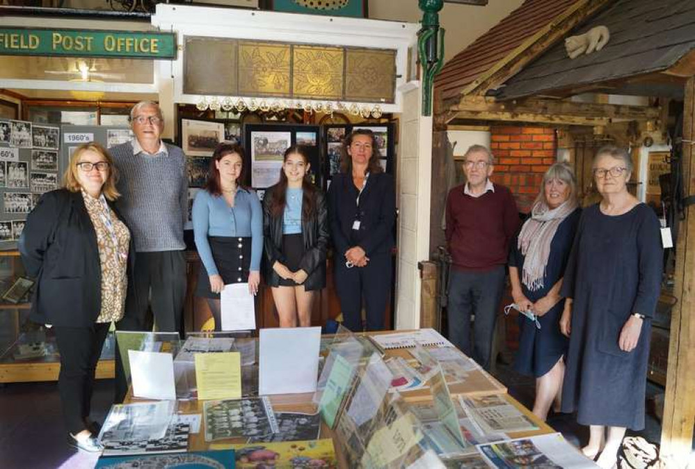 (left to right) Vice Principal, Kirsten Windsor, Vice Chairman, Barry Edwards, Student Union President, Abi Baker, Student Union Vice President, Elsie Lee, Principal, Emma Reynolds, Museum Treasurer, Brian Marshall, Volunteer Steward, Gabrielle Mander, Vo