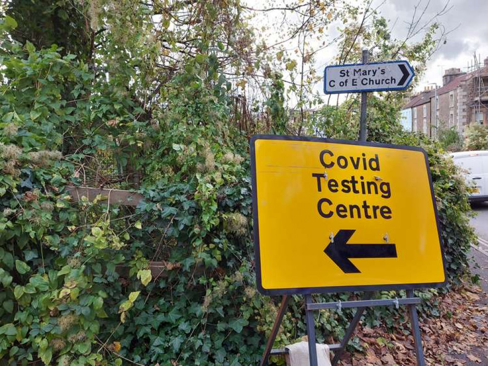 The testing site sign on North Parade in Frome  - but the mobile coronavirus testing van was not there