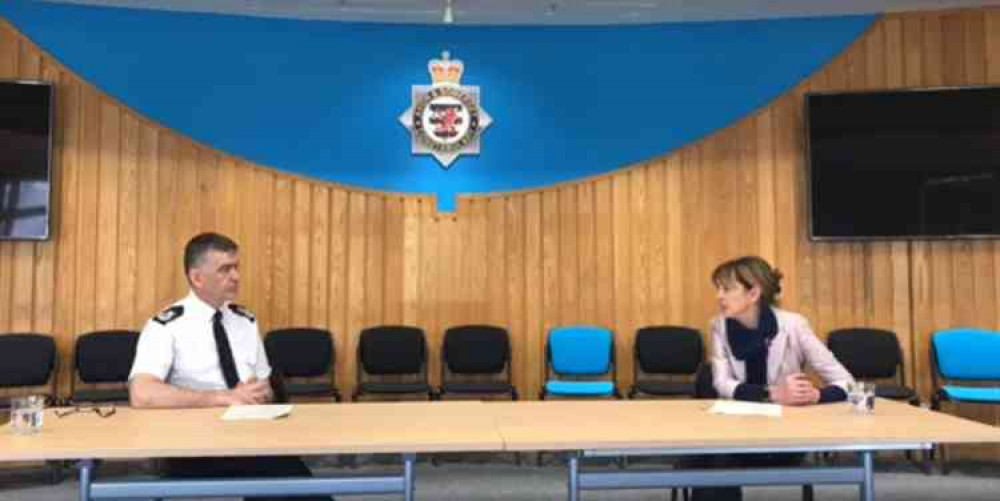 Facebook live image of Sue Mountstevens and Chief Constable Andy Marsh