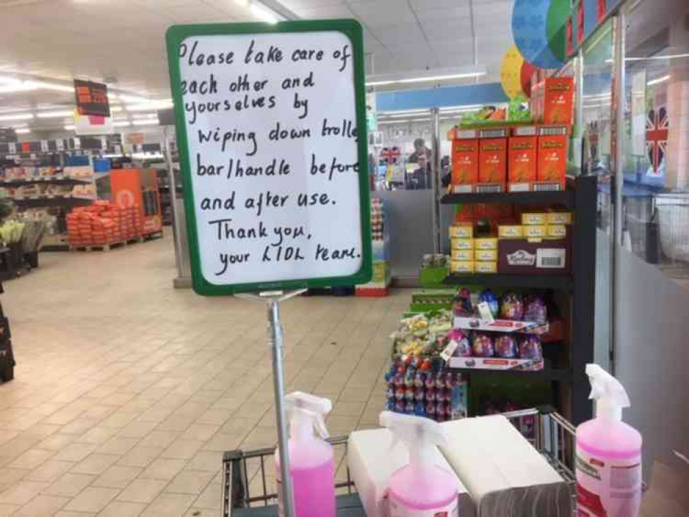 Shoppers are asked to keep their hands and trolleys clean Shoppers are asked to keep their hands and trolleys clean