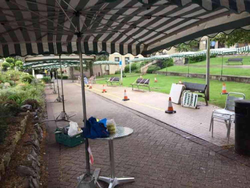 The market being readied for traders and shoppers today July 4