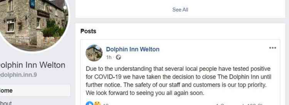 The notice on the pub's social media site