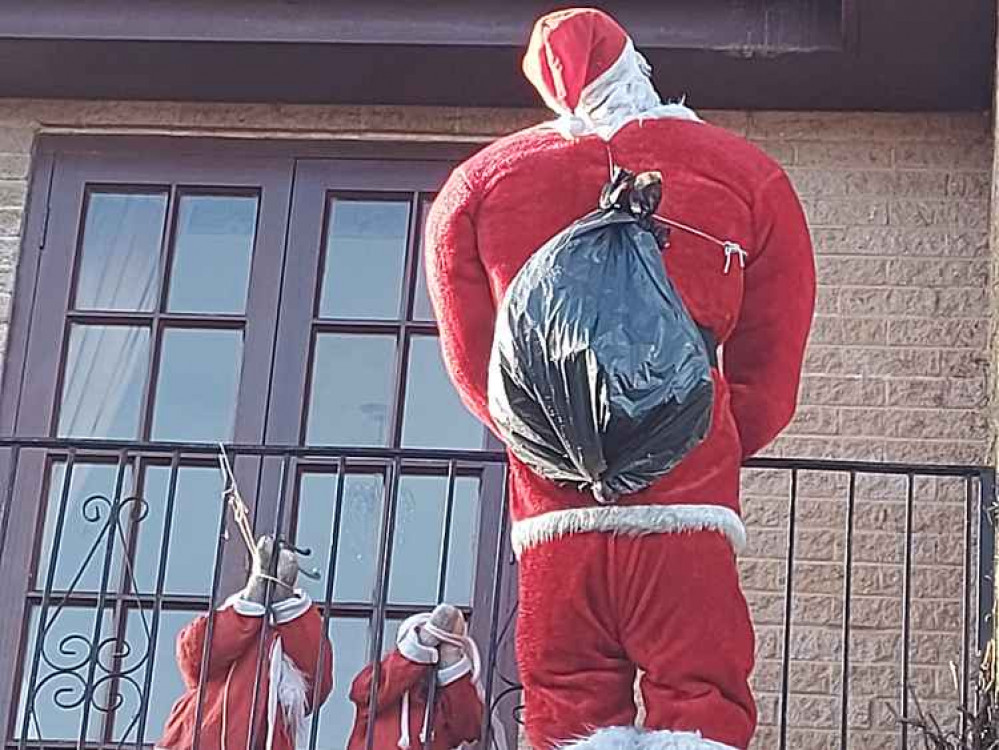 A slightly macabre Santa over in Frome : He won't be able to recycle that sack A slightly macabre Santa over in Frome : He won't be able to recycle that sack