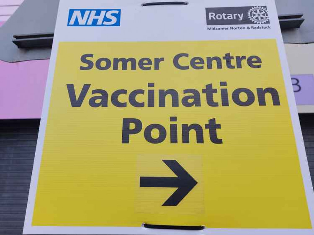 The signs in Midsomer pointing patients to the Somer vaccination site February 11