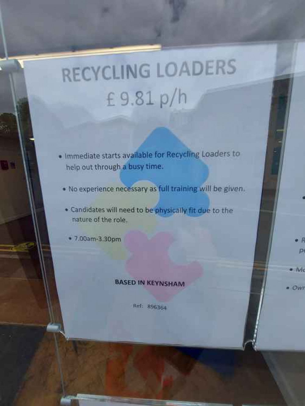 The advert for recycling staff in Keynsham The advert for recycling staff in Keynsham