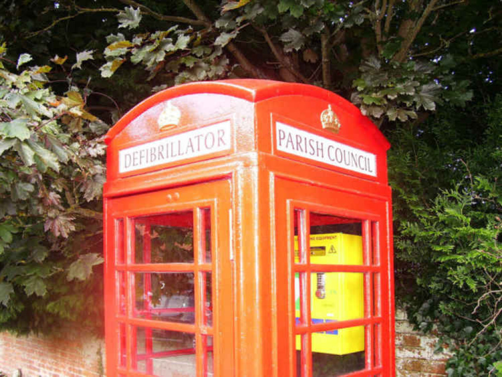 An old kiosk now home to a defibrillator - a popular choice for many communities