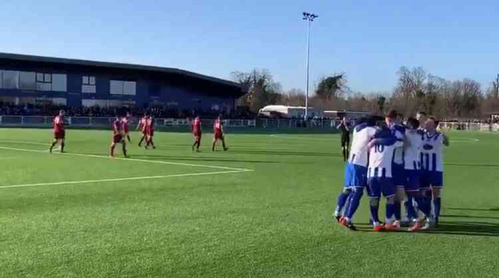 Aveley celebrate their first goal Aveley celebrate their first goal
