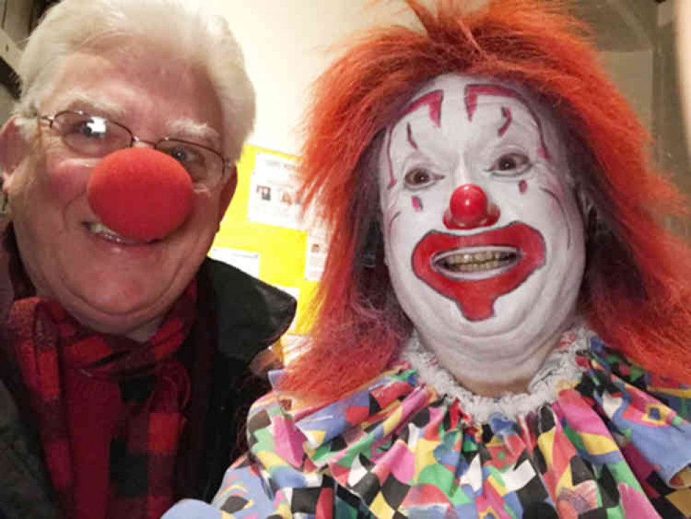 Father Paul with Rev John Guest's 'altar-ego' Gof the Clown.