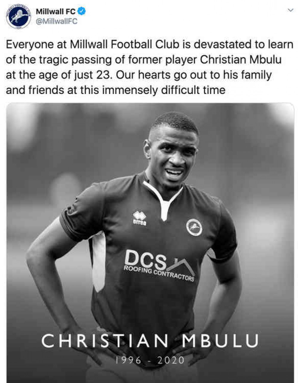 Christian Mbulu - A tribute from Millwall Christian Mbulu - A tribute from Millwall