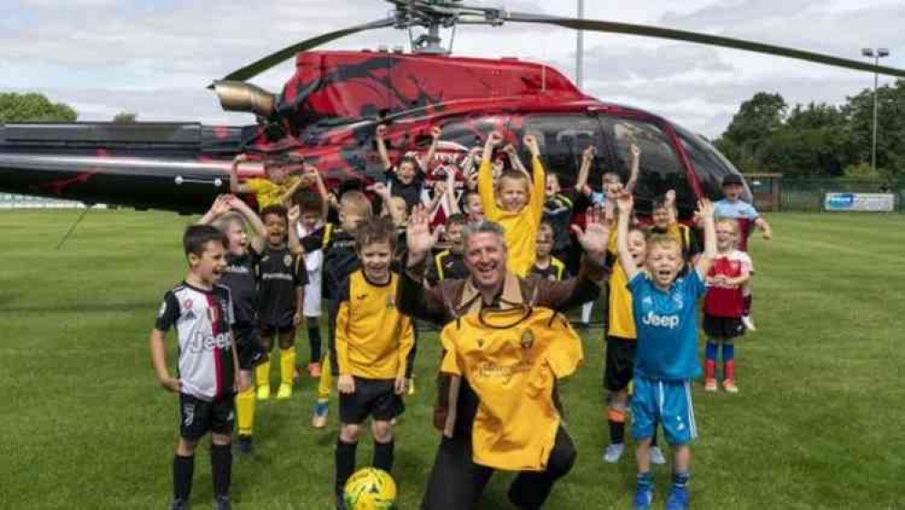 New sponsor, director and would-be club owner Alfie Best recently arrived at Rookery Hill by helicopter before meeting the club's young players.