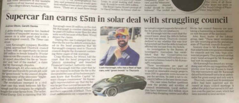 Today's Times newspaper highlights the 'struggling' council's relationship with 'super car fan'