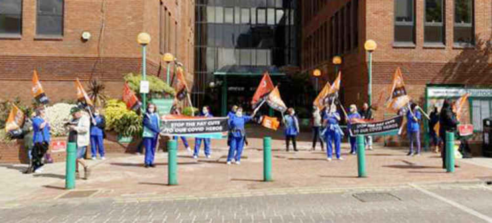 Care workers venting their anger outside the civic offices