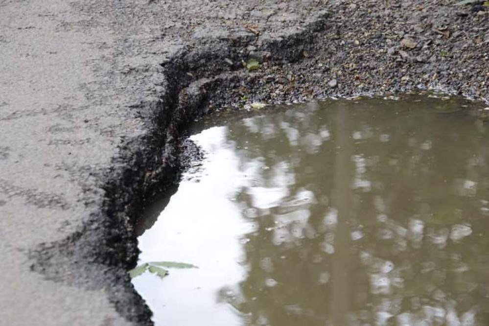 One of the large potholes