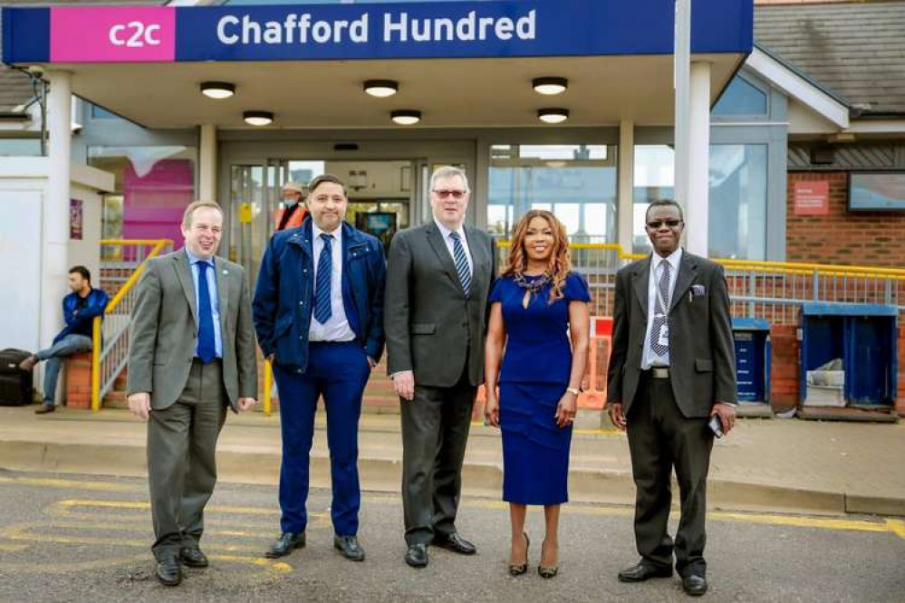 Roger Hirst, centre, with (from left) Cllrs Mark Coxshall, James Thandi, Abbie Akinbohun and Augustine Ononaji.