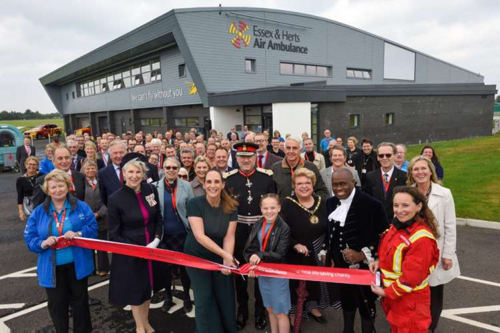 Essex & Herts Air Ambulance CEO Jane Gurney, and airlifted patient Maisie Moon, cut the ribbon to officially open the new airbase at North Weald. Essex & Herts Air Ambulance CEO Jane Gurney, and airlifted patient Maisie Moon, cut the ribbon to officially open the new airbase at North Weald.
