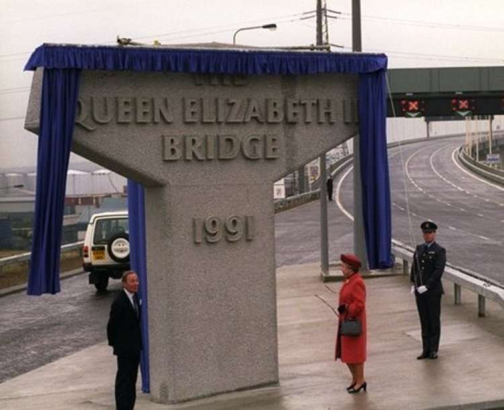 Queen Elizabeth II opening the new Dartford Bridge in October 1991.