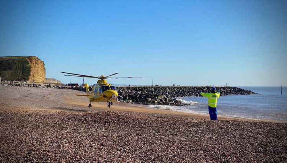 Air ambulance, coastguard and ambulance service called after woman falls on rocks at West Bay Picture: West Bay Coastguard