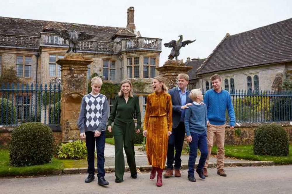 The Earl and Countess of Sandwich with their children at Mapperton House