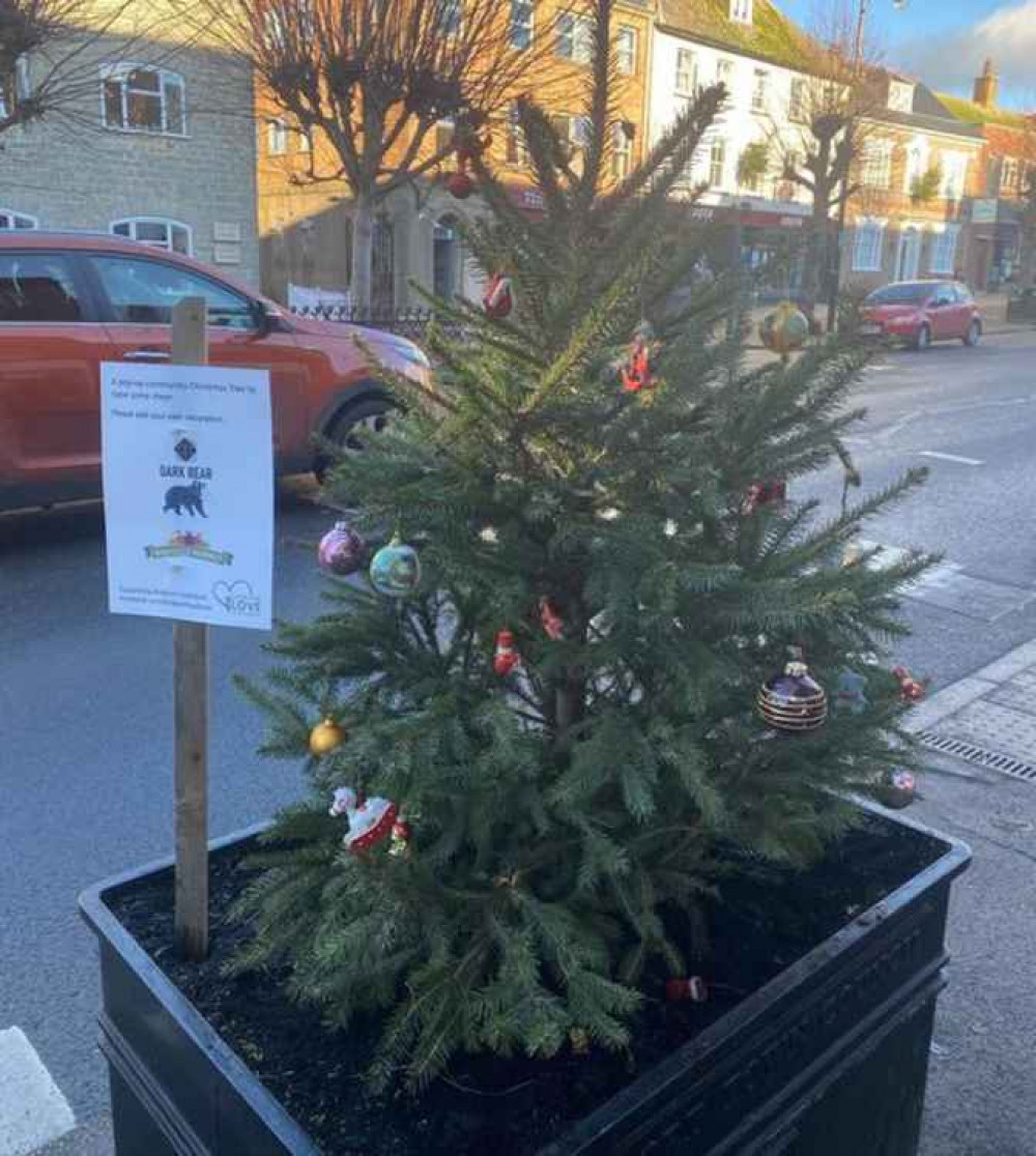 The Christmas tree is back in the planter outside Waitrose