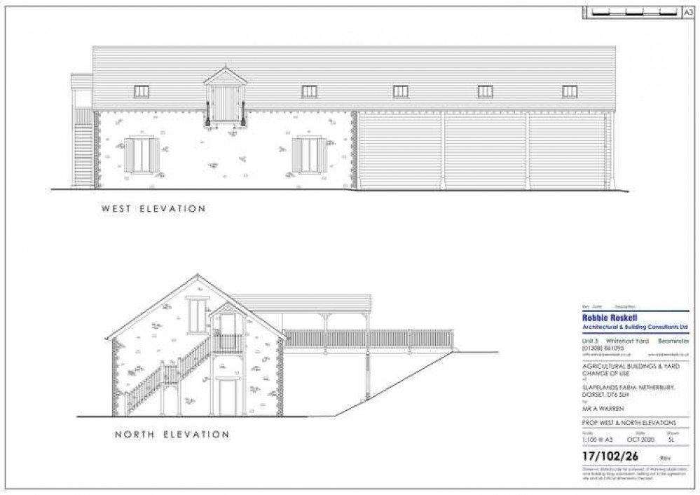 North and west elevations of the agricultural building