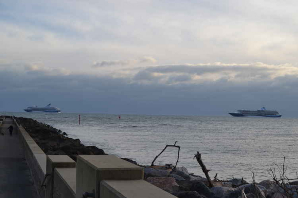 The cruise liners off West Bay The cruise liners off West Bay